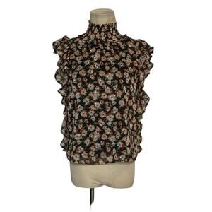 Blue Rain black orange floral short sleeves blouse size XS